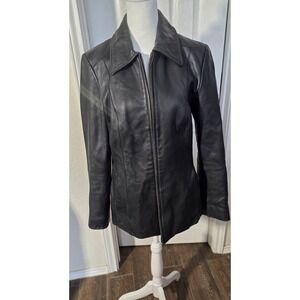 Colebrook Essentials Womens Black Leather Jacket Full Zip Size Small RN 54163